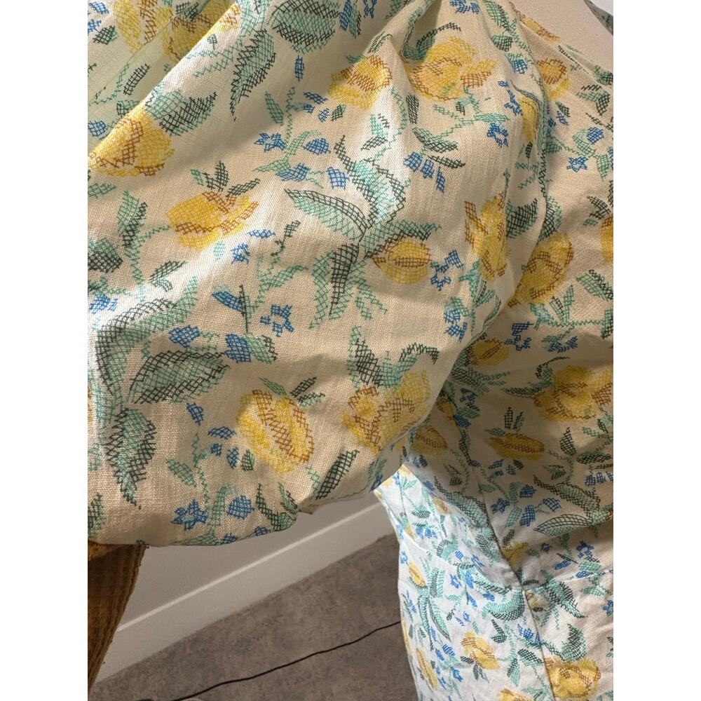 Bloomingdale's NWT Yellow/Green Floral‎ Puff Sleeve Dress - Picture 4 of 8